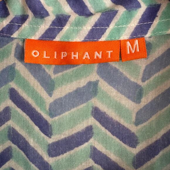 OLIPHANT Blue Chevron Print Long Sleeve Button Up Collar Tunic Shirt Cover Up M - Picture 4 of 5